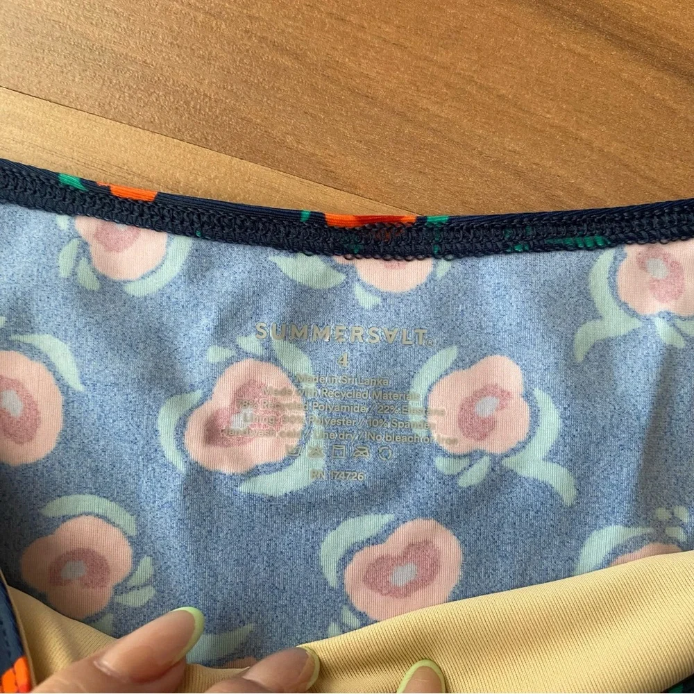 Summerslat The Tie Belt High Leg Mid Rise Bottom ‎ Poppies in Deep Sea